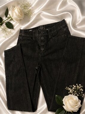White House Black Market Black High-Rise Jeans with Decorative Button Fly